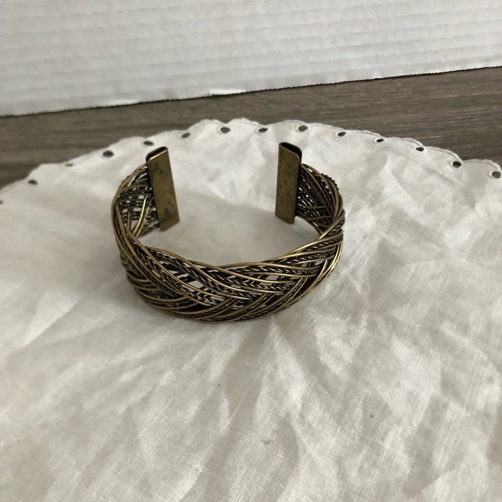 Vtg Gold Tone Woven Cuff Bracelet